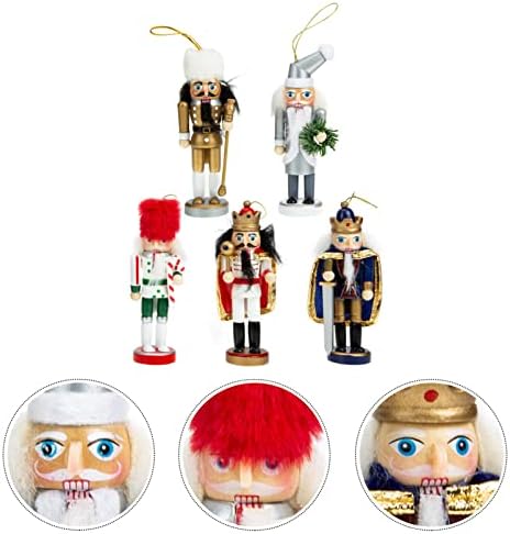 Абоофан Тековни украси 5 парчиња дрвени оревици војници фигурини украси кукли подарок Божиќ