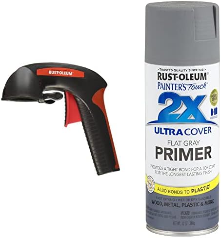 Rust-Oleum 241526 Comfort Grip, Black, 2 во X 7.25 IN & 249088 сликарски допир 2x ултра покритие, 12 fl Oz, рамен сив буквар, 12 унца