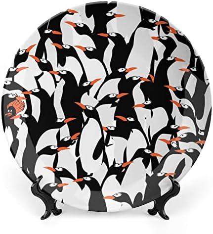 Пингвини Шема Печатена Коска Кина Декоративна Плоча Тркалезни Плочи Занает Со Штанд За Прикажување За Домашна Канцеларија Ѕидна Вечера