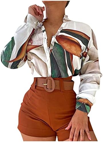 Модерен паб лето исечен долг ракав 2 парчиња женски плетен удобно v врат полиестер кошули мек тропски