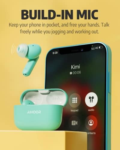AIHOOR Безжични Слушалки за iOS &засилувач; Андроид Телефони, Bluetooth 5.3 Во Уво Слушалки Со Екстра Бас, Вграден Микрофон, Контрола На