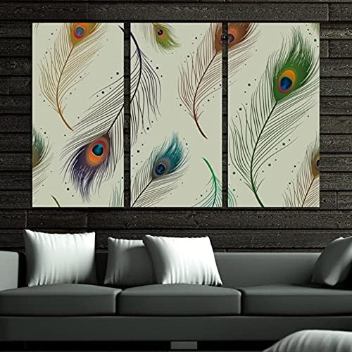 Wallидна уметност за дневна соба, шема на пердуви од паун елегантна врамена декоративно масло за сликање сет декоративно модерно