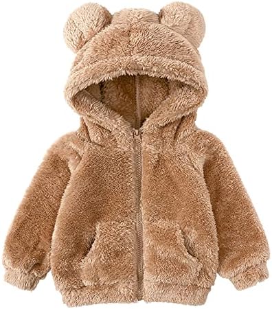 Qinciao Бебе деца со долги ракави со качулка со качулка, мечето палто, палто, палто есен зимска дебела топла надворешна облека