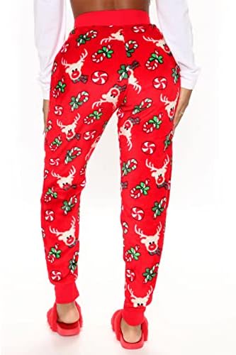 Женски Божиќни џемпери џокери случајни високи половини влечење на спортски буги џемпери Божиќни лабави фит салон панталони
