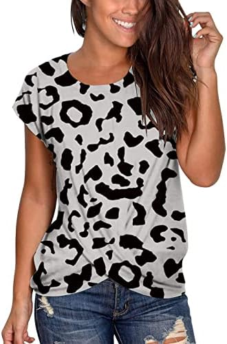 Womenените, кратки ракави, памук памук starвезда леопард печати цветни графички салон лабава врвна кошула за девојки 1ч