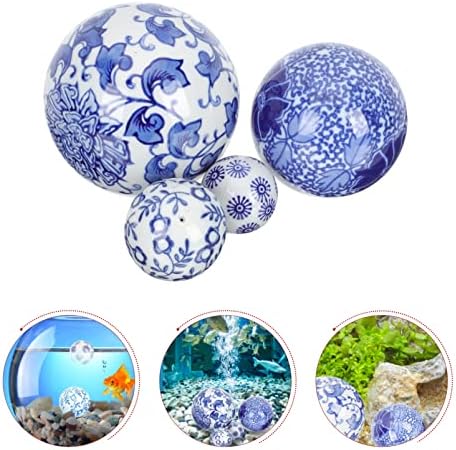 Среќни лебдечки керамички топки 4 парчиња декоративни порцелански топки керамички сини топки лебдат керамички орби сфери сини и