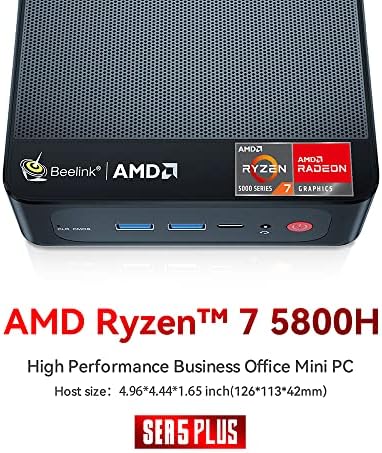 Beelink Ser5 Mini PC, AMD Ryzen 7 5800H до 4,4GHz, мини компјутер 32 GB DDR4 RAM 500GB NVME SSD, Micro PC 4K@60Hz Tripe Display, Mini Gaming