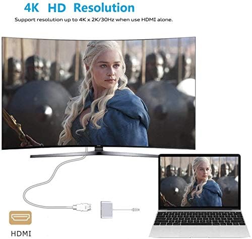 USECL USB C до HDMI & VGA адаптер, USB Type C до HDMI 4K+VGA конвертор адаптер, компатибилен со MacBook Pro/Chromebook Pixel/Dell XPS 13/Yoga 910, iPad Pro 2018, MacBook Air.