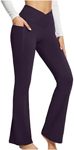 Bootcut јога панталони за жени против кросовер со високи половини со пламен панталони хеланки за контрола на стомакот, проток на тешки панталони