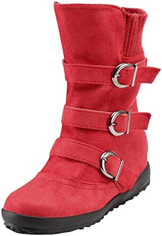 Badhub Women Winter Faux Suede Boots Casual Zippers Backs Strap топло глужд чизми Слаби плетени манжетни околу пети рамни чизми