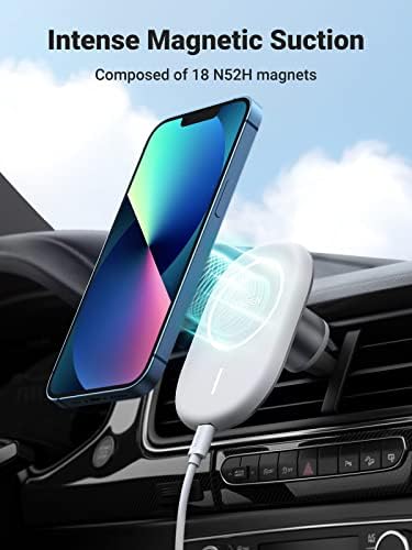 Полнач за безжични безжични автомобили Ugreen, Полнач за безжични автомобили, монтирање на полнач за магнетски автомобили MAX 15W компатибилен со iPhone 14/14 Pro Max/13 Series 12/12 Pro/1