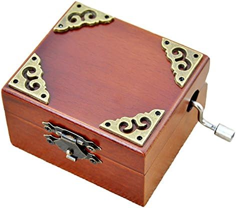 Fnly 18 белешка Античка чипка со рака дрвена музичка кутија со движење со злато, кутија за музички подароци, Kiss The Music Box Rain Music