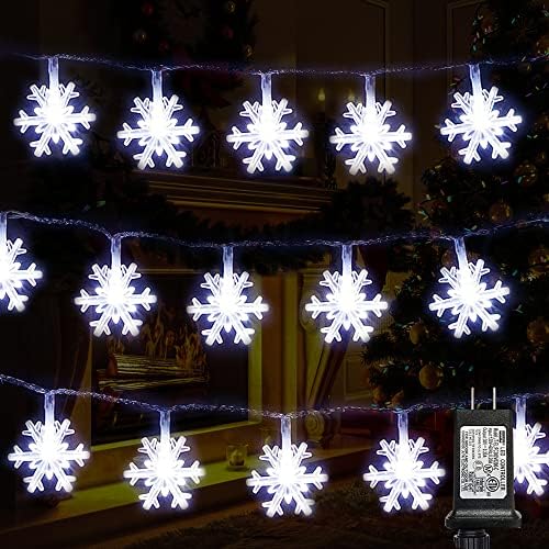 Funpeny 100 LED 49 ft Божиќни снегулки жици светла + 33ft 150 брои Божиќни блескави мини низа светла