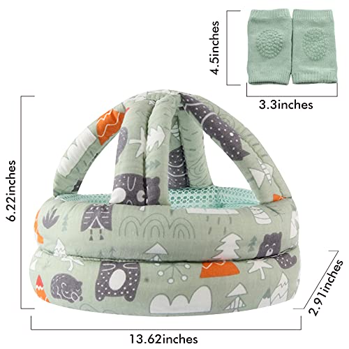 Безбедносна шлем за безбедност на новороденче за новороденче за дишење и прилагодлива капаче за перниче за перниче за глава за трчање, лазгање, ББ-1003 Зелена