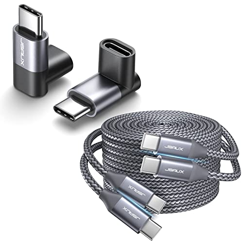 JSaux 90 степени USB-C машки до женски адаптер + 60W USB-C до USB-C кабел