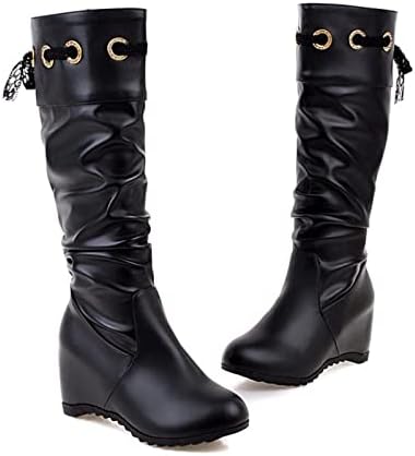 Женски колено високи чизми моден кожен завој зимски топло снег чевли чизми платформа за пети теле -витез чизми