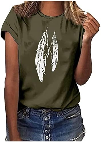 Женски летен врвен печатен маица за печатење екипаж модни лабави графички маички за кратки ракави за дами 2023 година