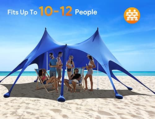 Осоери Плажа Шатор, Кампување Сонцето Засолниште UPF50+ со 8 Песочни Торби, Песок Лопати, Земјата Штипки &засилувач; Стабилност Столбови, Отворено