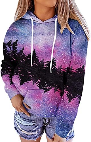 Жените Симпатична Графички Повик Пуловер Блузи Боја Блок Крпеница Дуксери Џеб Со Долги ракави Преголеми Дуксери