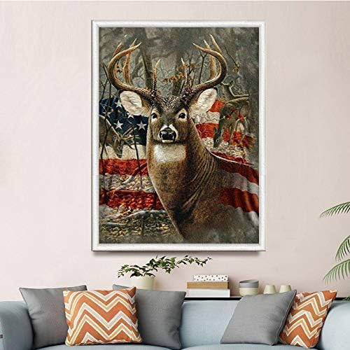 Benbo American Flag Deer Full Drill Crystal DIY 5D Diamond Paint By Buter Buter Comps за возрасни Rhinestone вез за вкрстено бод Слика слика Домашен wallид декор, 15,8in x 11.8in