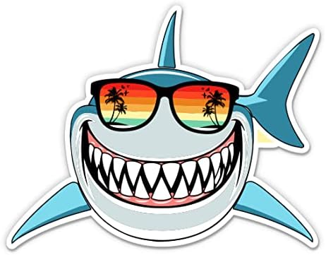 Налепница за очила за сонце од ајкула - налепница за лаптоп 3 - водоотпорен винил за автомобил, телефон, шише со вода - ДЕЦАЛ за