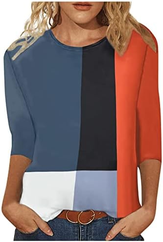 Женски врвови облечени обични 3/4 ракав, цветна шема 3/4 ракави екипаж маици трендовски жени лабави фитинг врвови