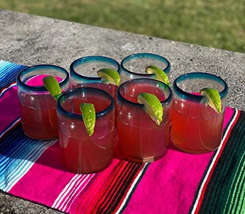 Дос Суењос Рачно Разнесени Мексикански Чаши За Пиење-Комплет од 6 Чаши Со Аква Сини Бандажи