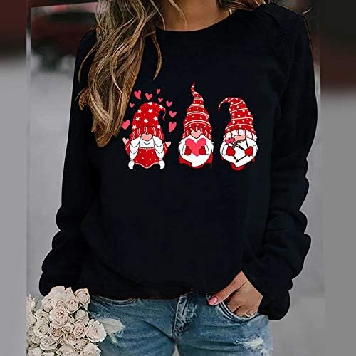 Deepclaoto екипажот на вратот на вратот жени, средни маички џемпери блуза врвна Божиќна џуџеста кукла печатење пуловер