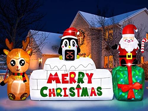 10 ft Божиќни надуени надуени украси на отворено Божиќни украси во дворот со LED Christmas Countdown часовник, ирваси Дедо Мраз со надувување