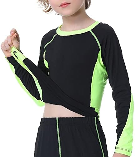Mufeng Kids Boys Color Block Compression Compression Термичка кошула со долги ракави, екипаж на вратот на вратот под долна облека