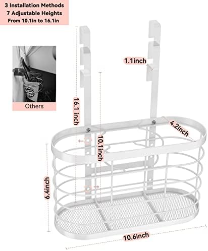 Држач за фен за коса 3 Во 1 Организатор На Алатки за Коса Прилагодлива Висина Монтиран На Ѕид/Организатор На Бања На Вратата На Кабинетот Под Мијалник За Фен За Коса,
