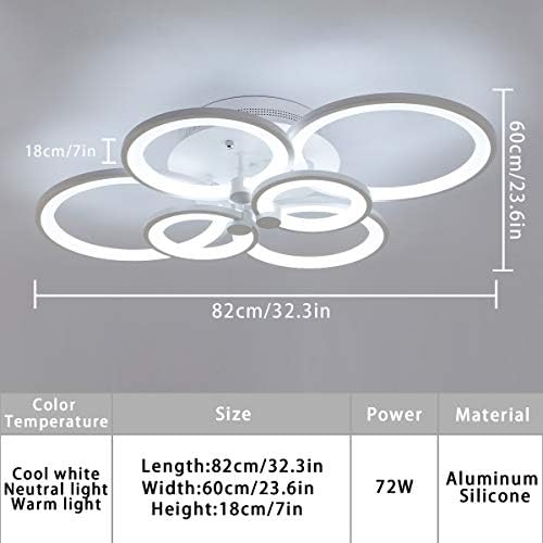 Ganeed Led Таванско Светло Тела СО Далечински Управувач,72w Модерни Акрилни Лустери, Затемнета Светлина Боја Рамна Монтажа Таванот Светилка 6 Глави За Трпезарија Спална