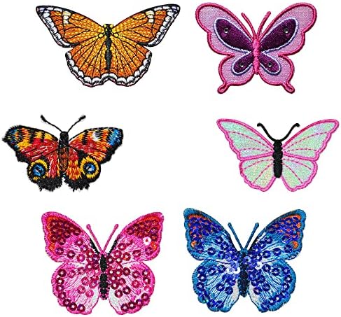 Kloriz 6 парчиња Sequin Butterfly Patch везена железо на шиење на закрпи Апликација за ткаенини за девојчиња за девојче