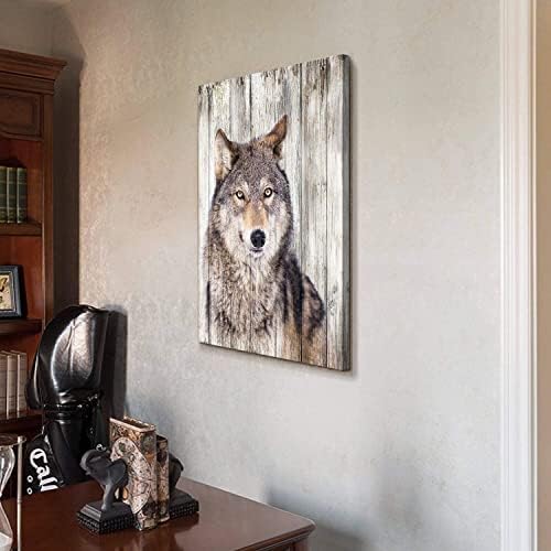 QingXun Wallидни слики сиво волк платно wallидна уметност: диво животно уметнички дела рустикално дрвена текстурална позадина