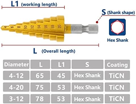 Xmeifeits чекор вежба HSS чекори за вежбање бит 3-12/4-12/4-20mm секач за дупки T-Itanium обложена дрвена метал зачекори вежба со