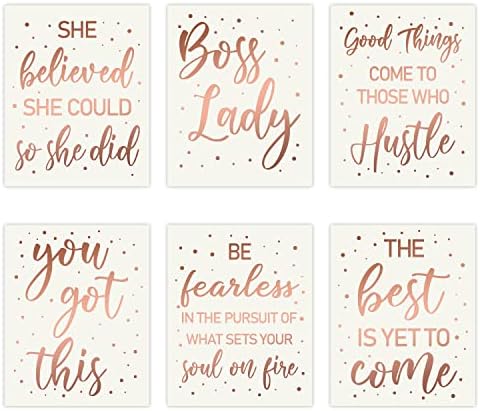 Хаорикс 6pcs шеф дама wallид уметност розово злато инспиративен цитат картички за уметност печатење канцеларија декор сет, минималистички девојки
