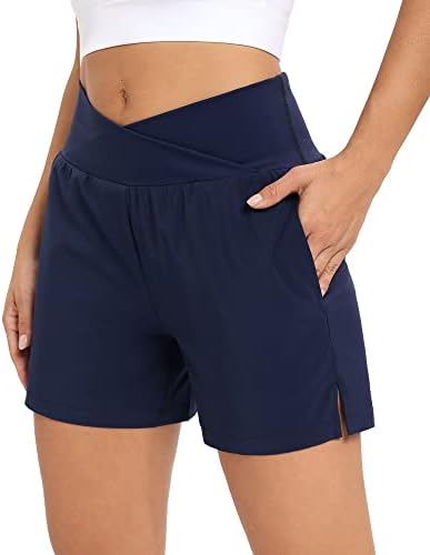 Г4фри жени атлетски шорцеви за трчање 5 инчи вкрстени високи половини тениски теренски шорцеви со џебови со џебови