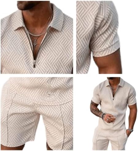 Менс краток ракав, обичен поло маица и шорцеви поставуваат две парчиња летни облеки zip polo tracksuit поставени за мажи