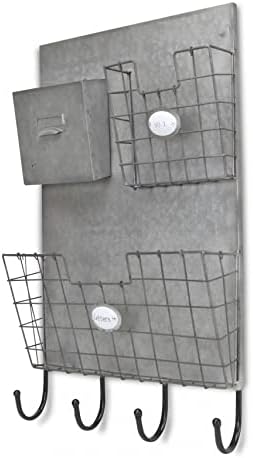 Организатор на сив метал со 3 џебови за складирање и 4 куки на дното