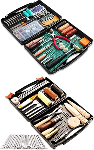 323 парчиња кожни работни алатки и материјали со кожна алатка за алатки за сечење алатки за печат на алатки за печат игли и игли за игли и игли за забивање совршени за