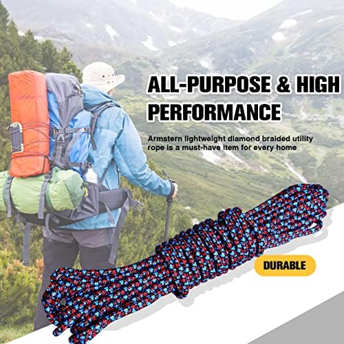 Armanter 50ft 1/4 '' Rope цврсто плетенка најлонско јаже полиестер јаже Паракорд јаже тешка должност за сите намени во внатрешна и надворешна употреба