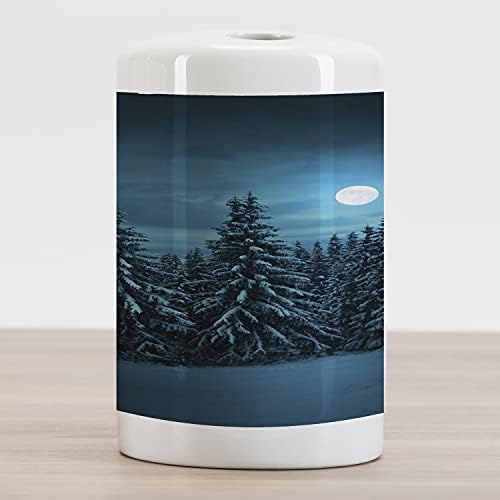 Амбесон Ноќен керамички држач за четкичка за заби, мирна сина месечина во шума покриена снег спокојна зимска сцена, декоративна
