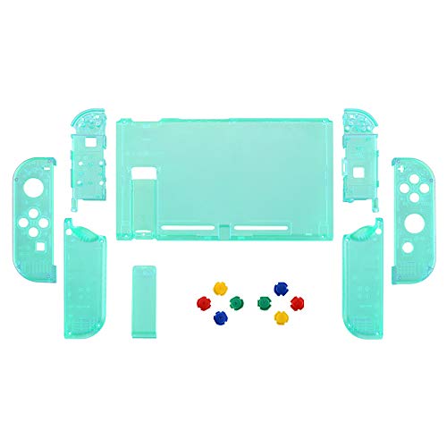 Extremerate Clear Semerad Green Front Front Plate за конзола за прекинувач Nintendo, NS JOYCON Handheld Controller куќиште со разнобојни копчиња,