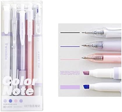 Nverou Chapture Journaling Pens 5 парчиња ， 3 парчиња гел пенкала црна, виолетова, розова и 2 нагласувачи пастели, стационарни