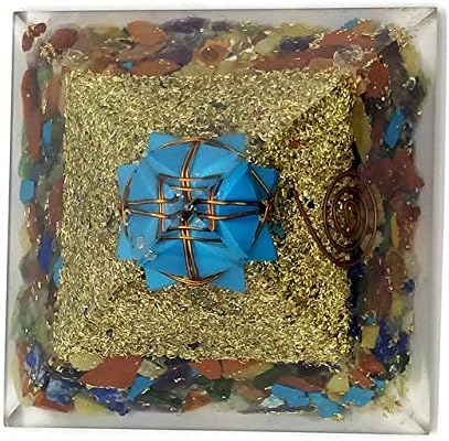 Sharvgun Seven Chakra Crystal Pyramid Emf Emf Energy Generator со тиркизна Merkaba Star | Електромагнетно зрачење | 2,5-3 инчи