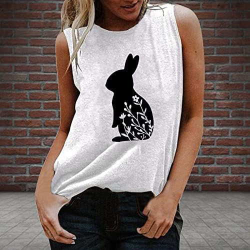 Убст женски зајаци за печатење на зајаци, без ракави, врвови на вратот на вратот, маица елек, велигденски резервоар за дами и девојчиња