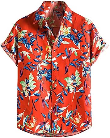 Машка хавајска цветна кошула со кратки ракави со кратки кошули нагоре Тропски Алоха кошула за одмор на одмор на плажа кошули