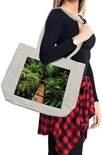 Торба за купување торба за мировна градина Амбесон, градина со тропски растенија и дрвена патека Тема за хармонија, еколошка торба за еднократно