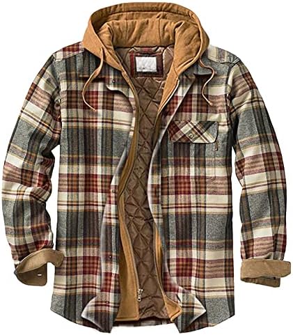 Машка шерпа наредена јакна од фланелен кошула, мек долг ракав солиден карирана качулка зимска јакна карирани палта