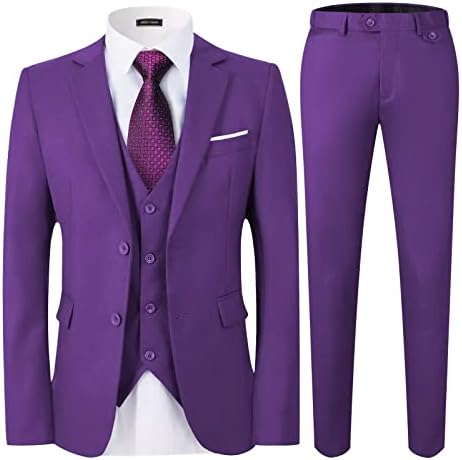 Ween Charm Men's Suits Slim Fit, 3 парчиња костум за мажи, 2 копче блејзер јакна панталони со вратоврска, сет за костум за мажи